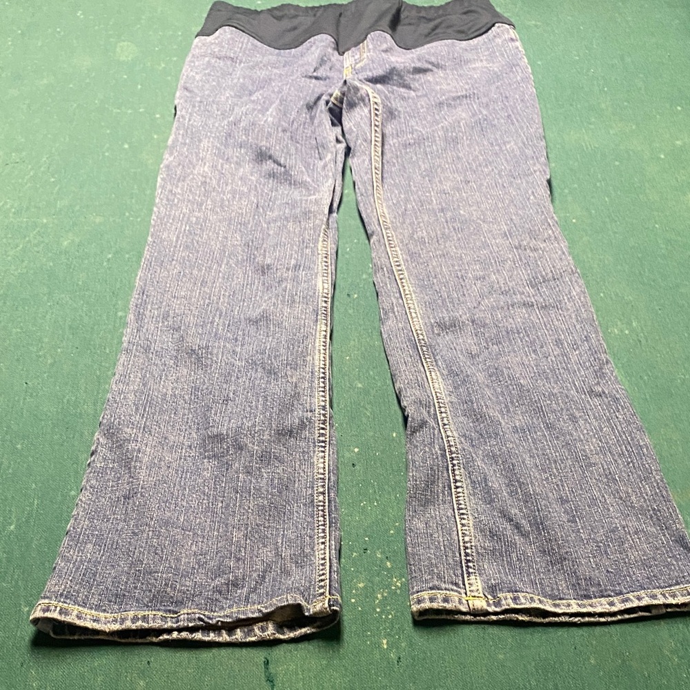 Women's Blue Maternity Jeans with Black Waistband